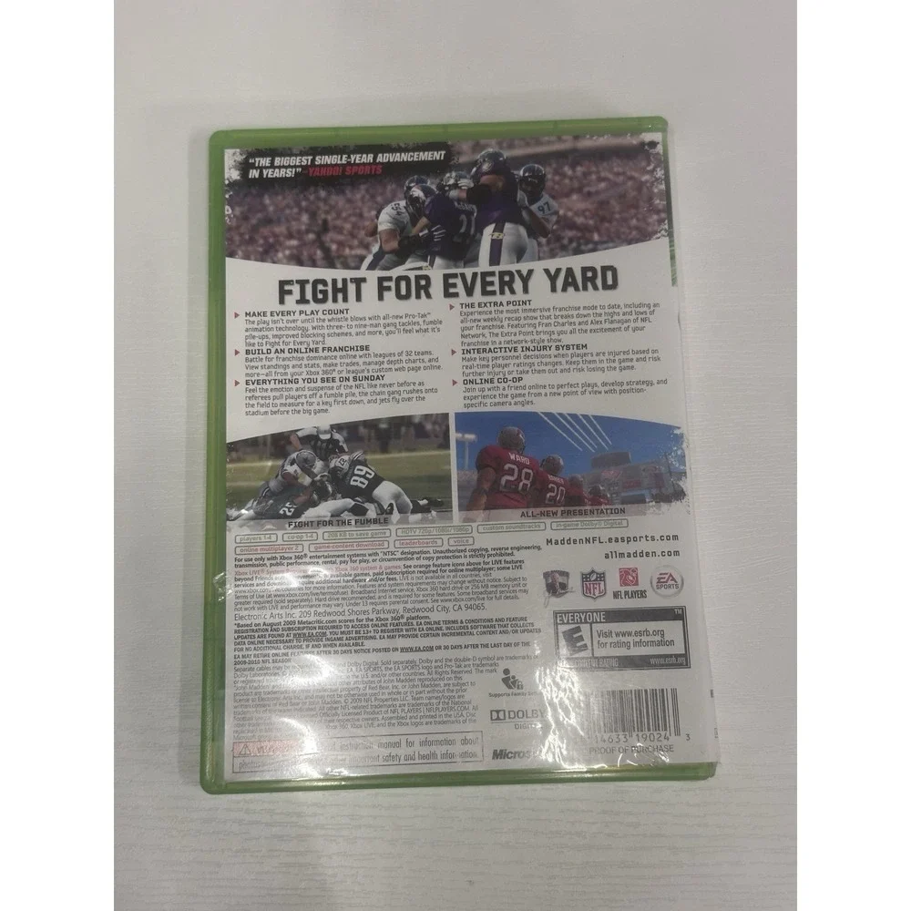 Madden NFL 10 Xbox 360 Game Disc & Case